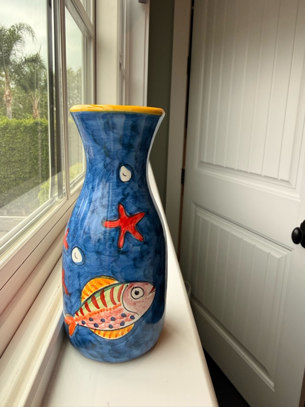 Piccadilly Amalfi Coast Italian Ceramic Vase - Hand Painted Fish Nautical Coral - Picture 5 of 11